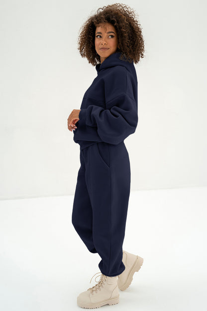 Gray Solid Exposed Seams Hoodie and Joggers Activewear Set