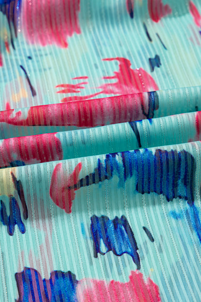 Abstract Print Puff Sleeve V Neck Tiered Maxi Dress