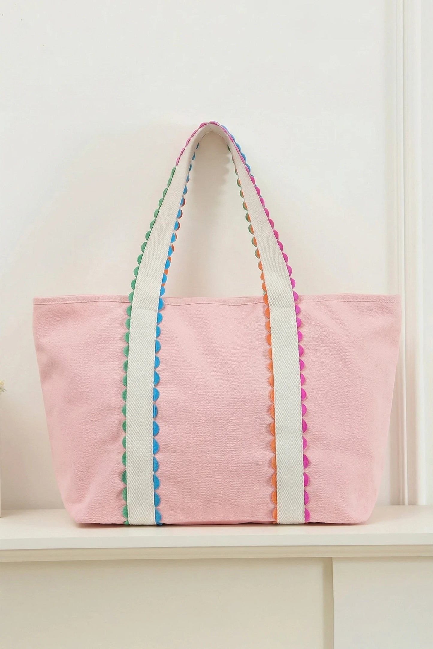 Ricrac Trim Canvas Tote Bag Colorful Large Capacity