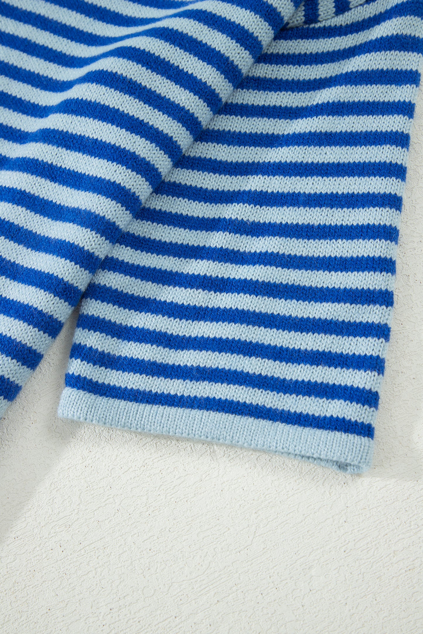 Blue Stripe Knit Cardigan Half Sleeve Button Front Sweater