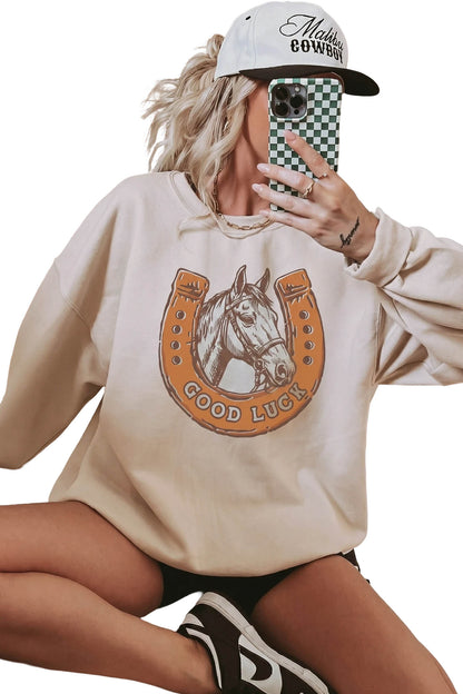 Western Horse Horseshoe Graphic Oversized Sweatshirt