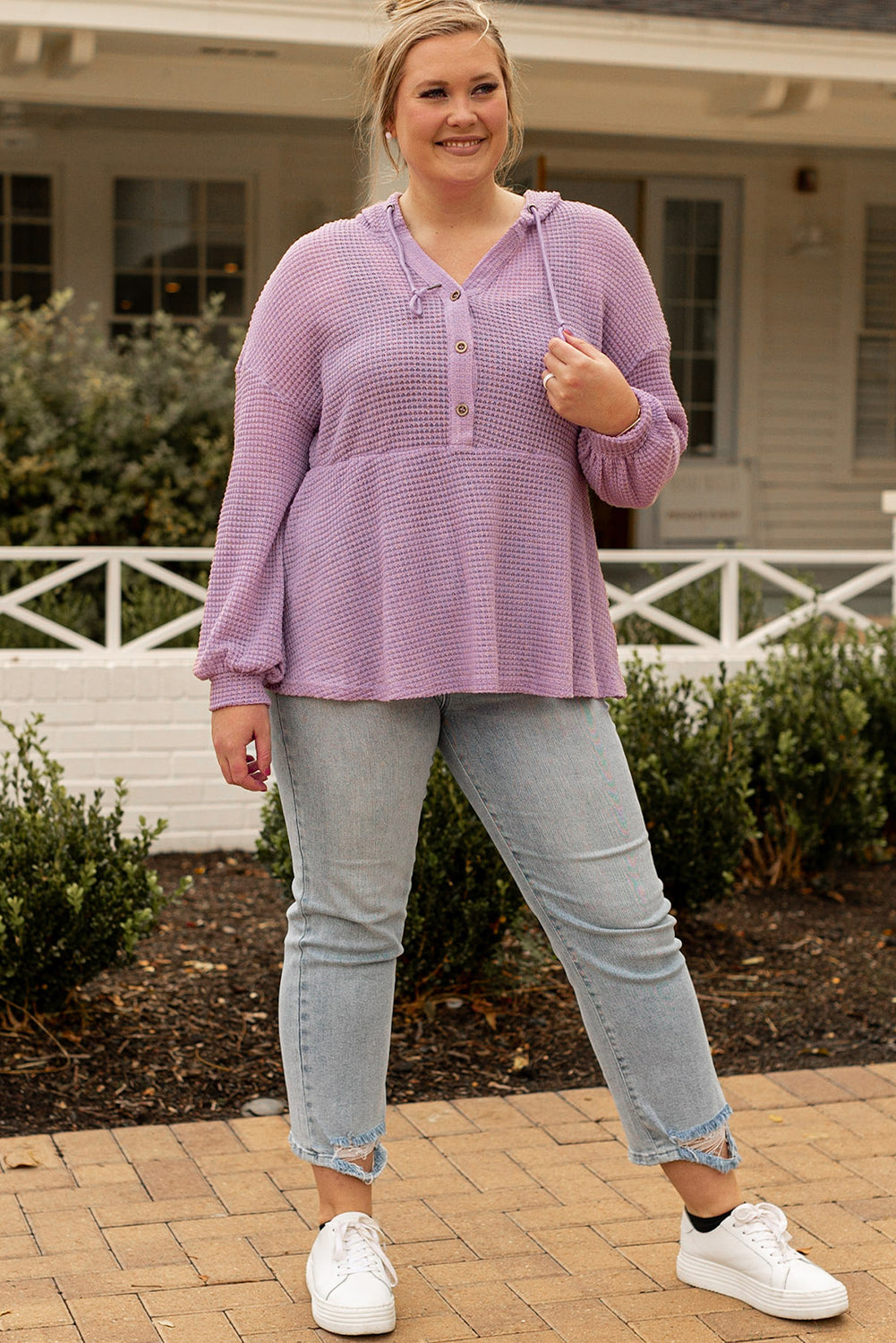 Plus Size Hooded Waffle Knit Top