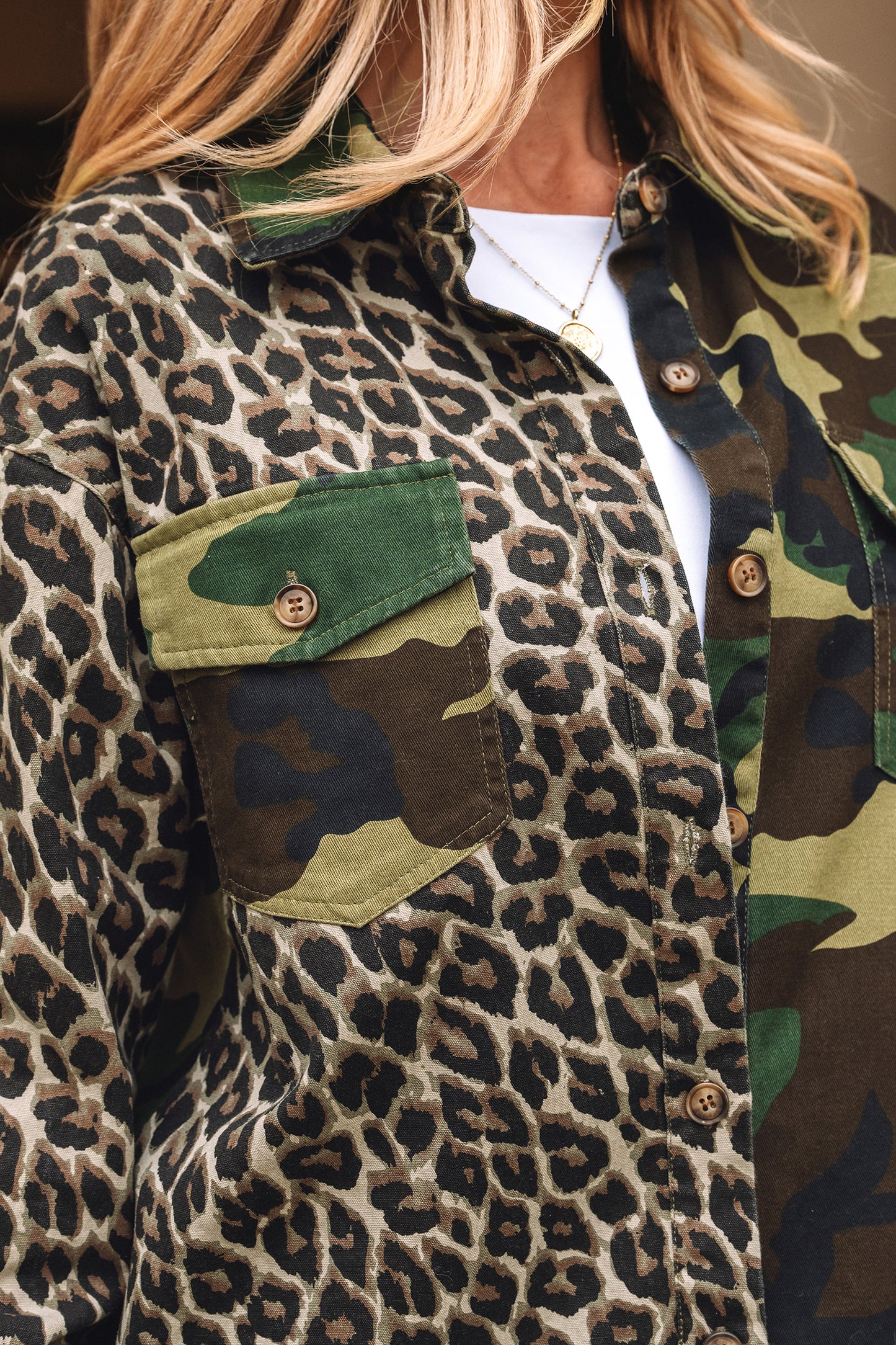 Leopard and Camo Patchwork Button Down Oversized Shacket
