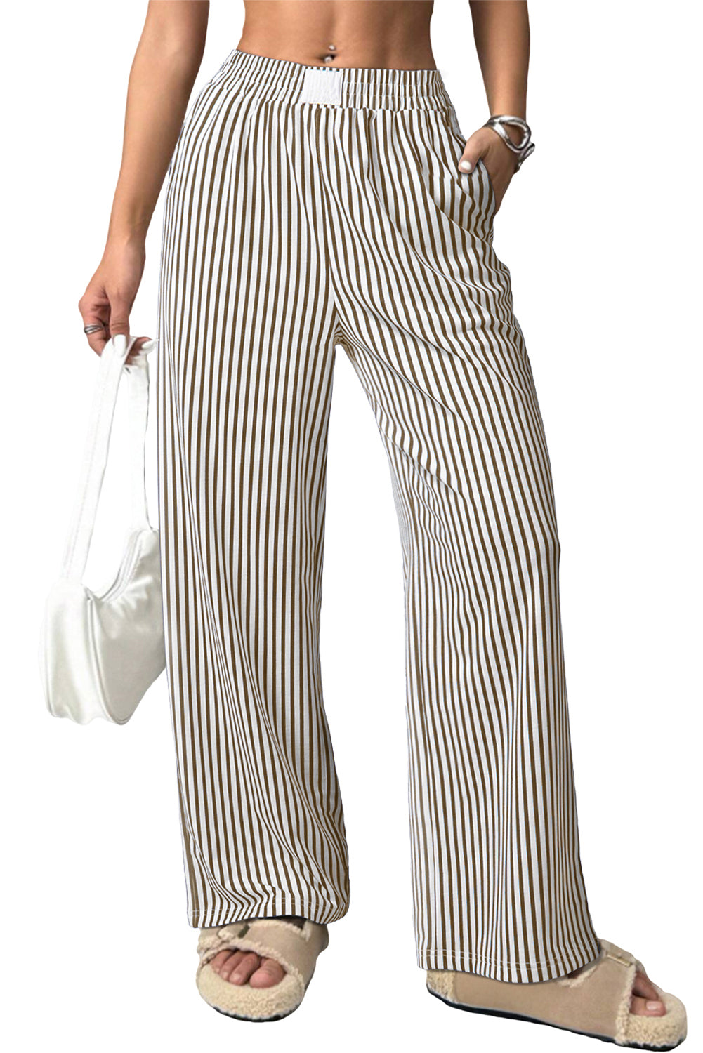 Stripe Elastic Waist Wide Leg Lounge Pants
