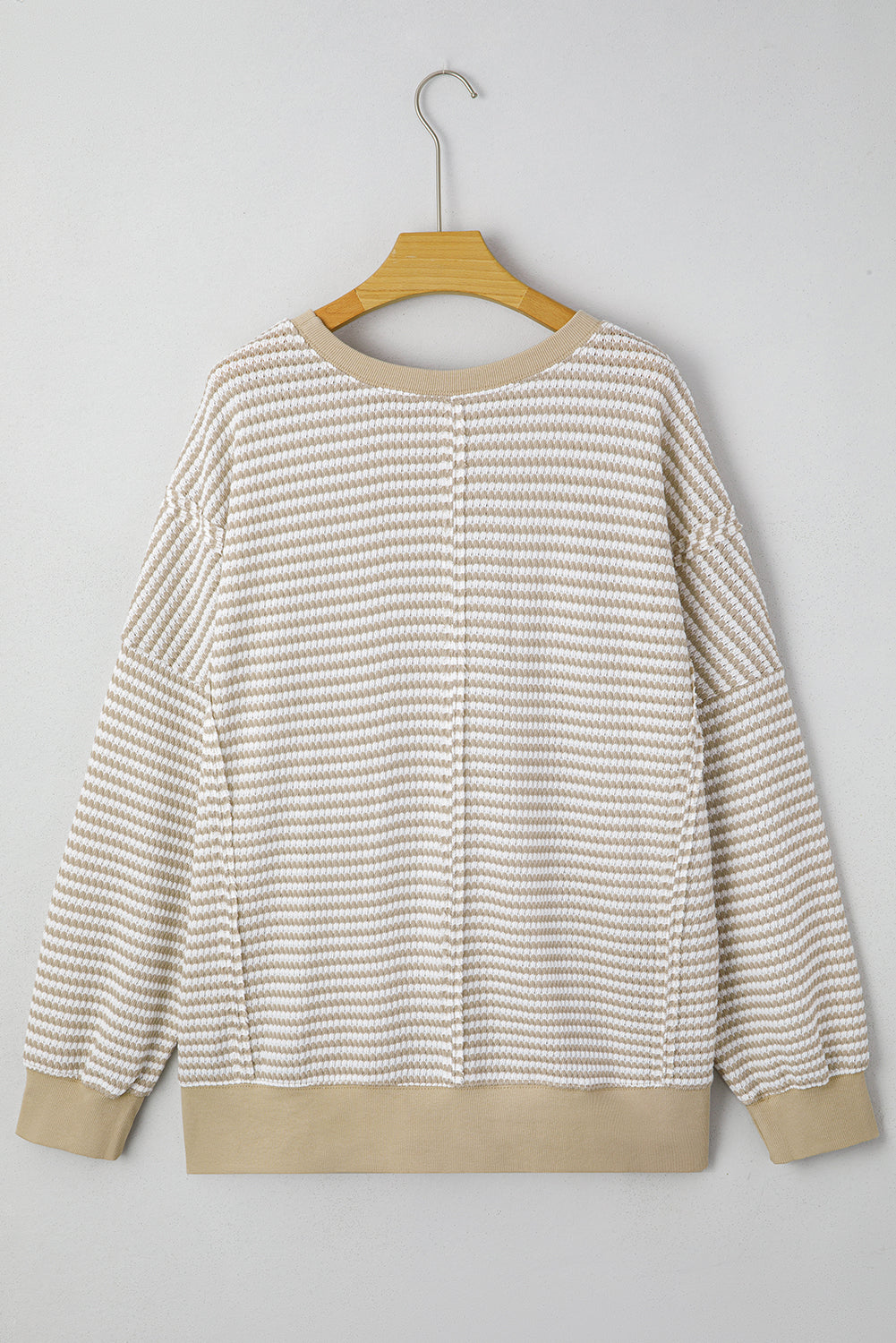 Plus Size Brown Stripe Knit Long Sleeve Ribbed Top