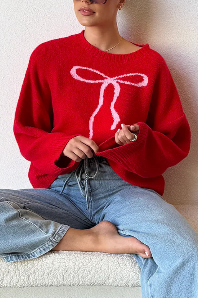 Cute Bow Graphic Knit Sweater in Soft