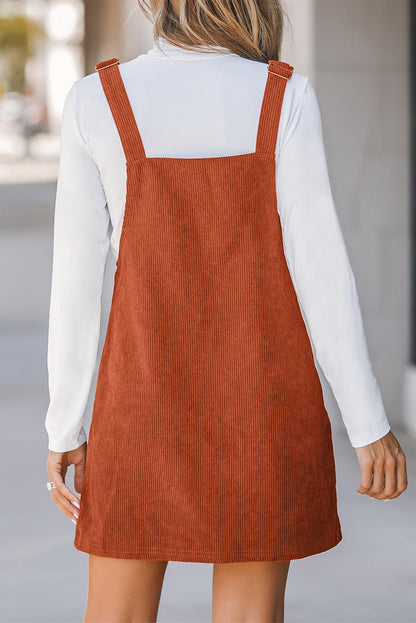 Sleeveless Corduroy Jumper Dress with Utility Pockets