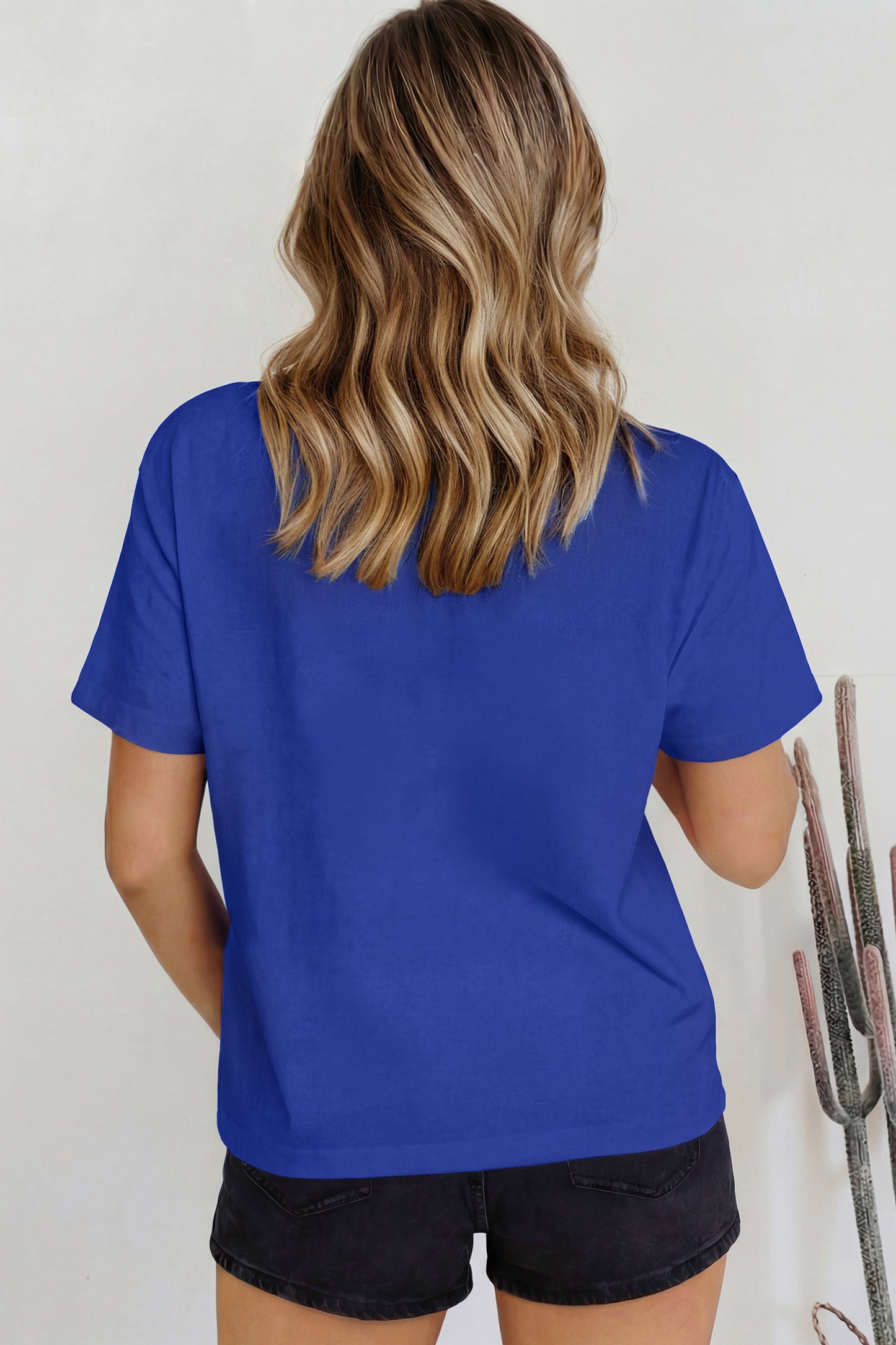 Dark Blue Oversized Mock Neck Tee Casual Relaxed Top
