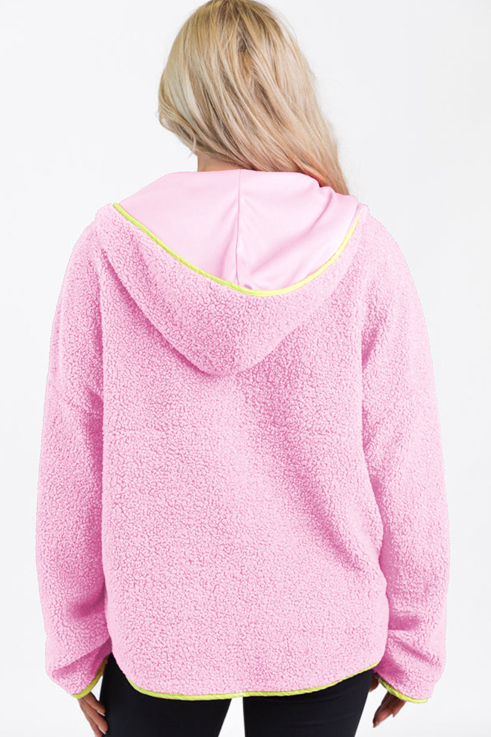Cozy Sherpa Half Zip Pullover Hoodie with Contrast Trim