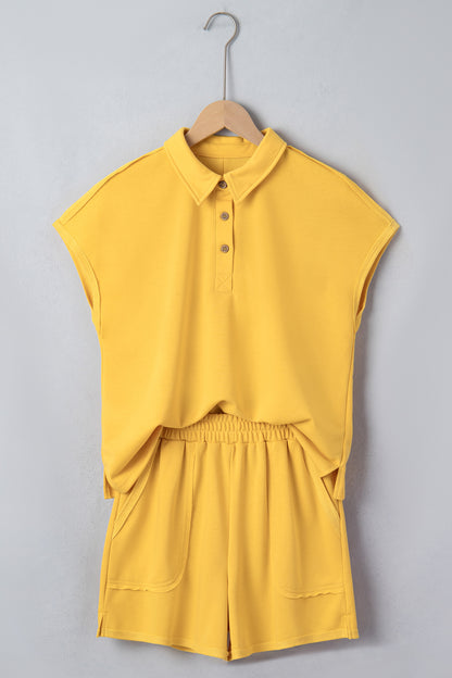 Polo Collar Lounge Set Loose Top and Shorts Outfit