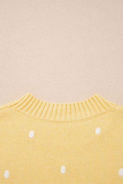Chestnut Elegant Polka Dot Bubble Short Sleeve Sweater