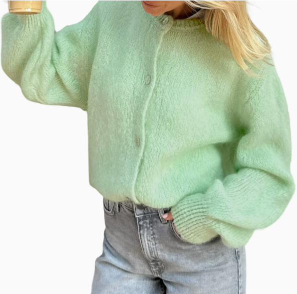 Cozy Oversized Crew Neck Cardigan Button Front Sweater