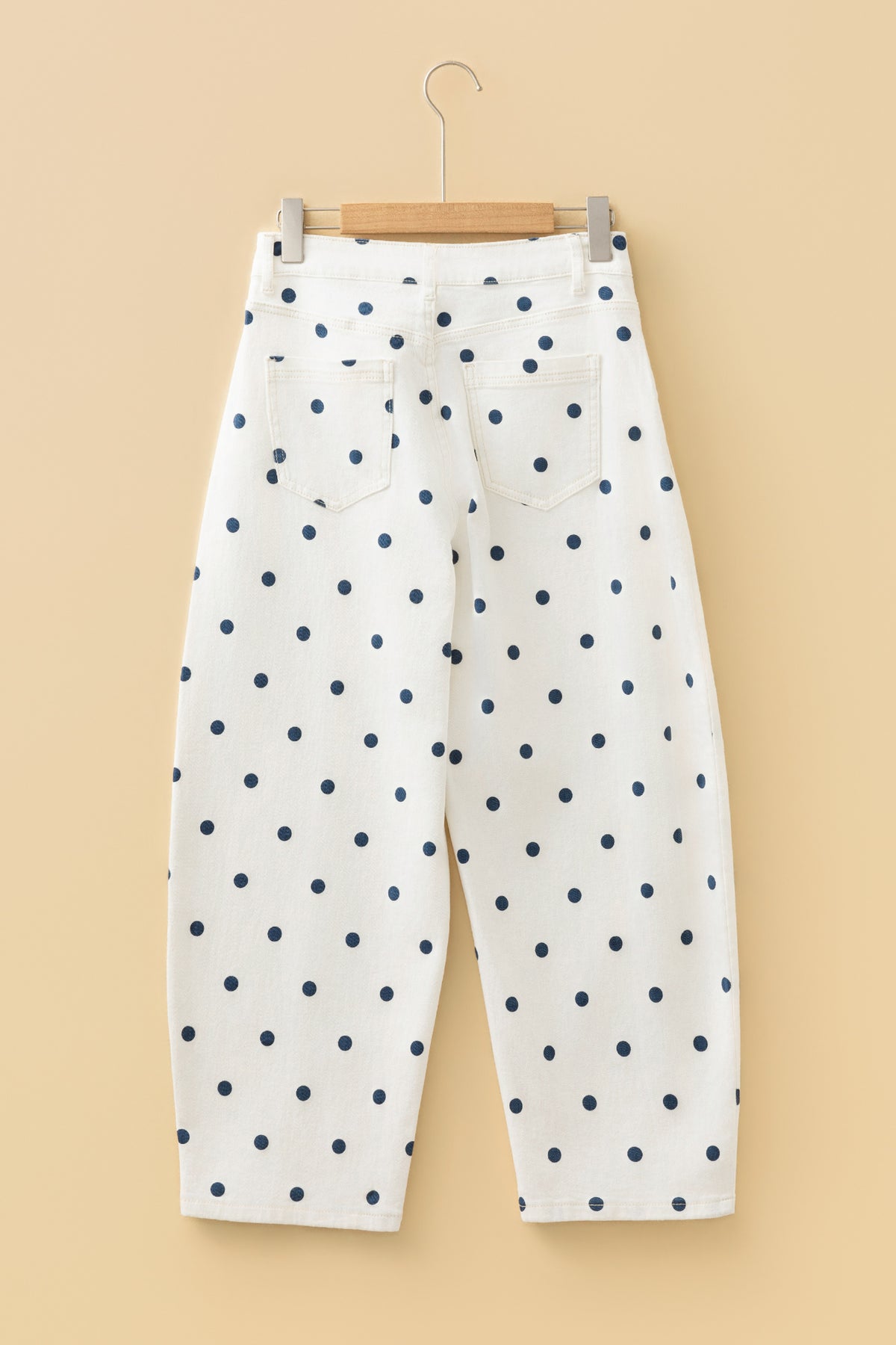 Blue Polka Dot Barrel Jeans High Waist Wide Leg Pants