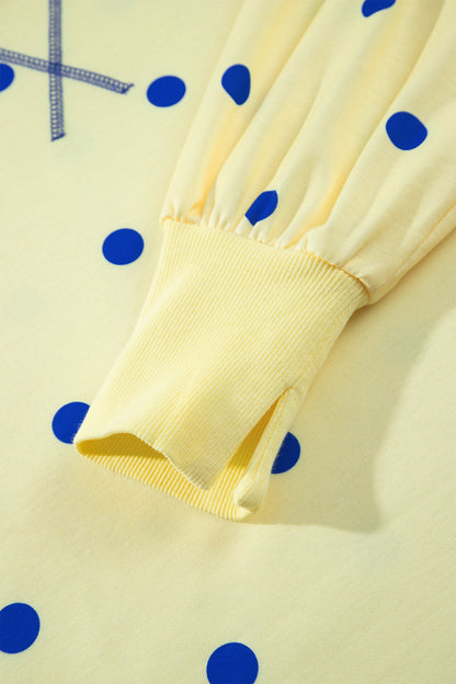 Polka Dot Oversized Long Sleeve Tee Split Hem