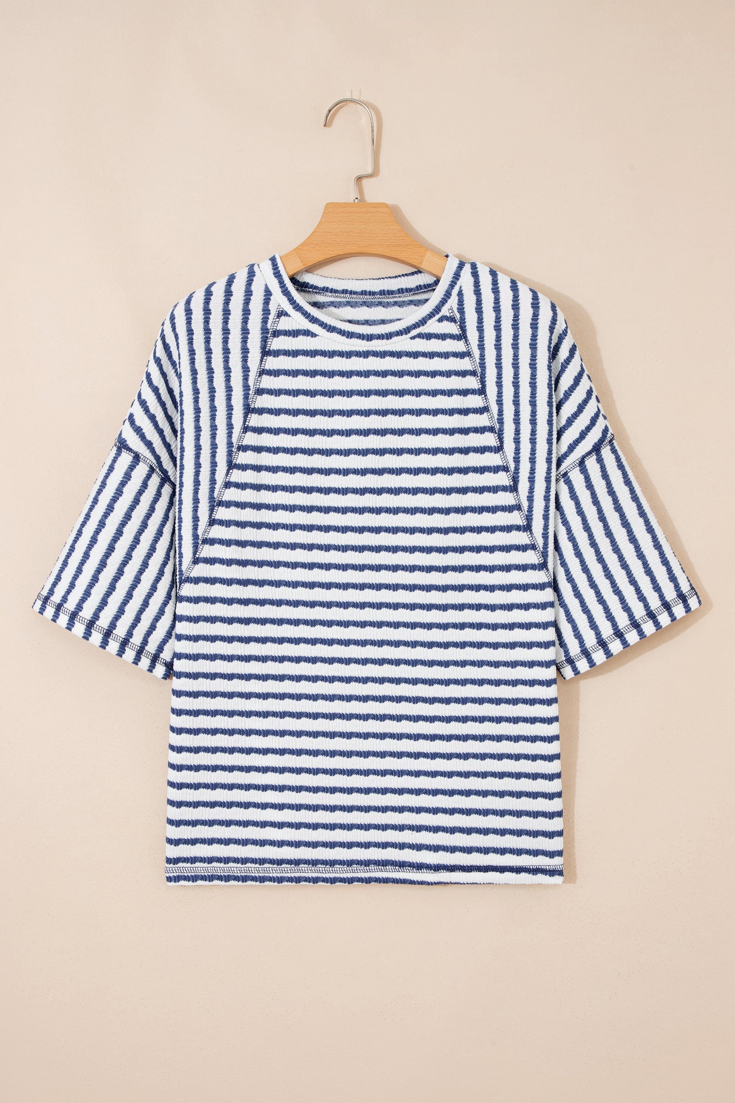 Apricot Stripe Textured Loose Fit Short Sleeve Top