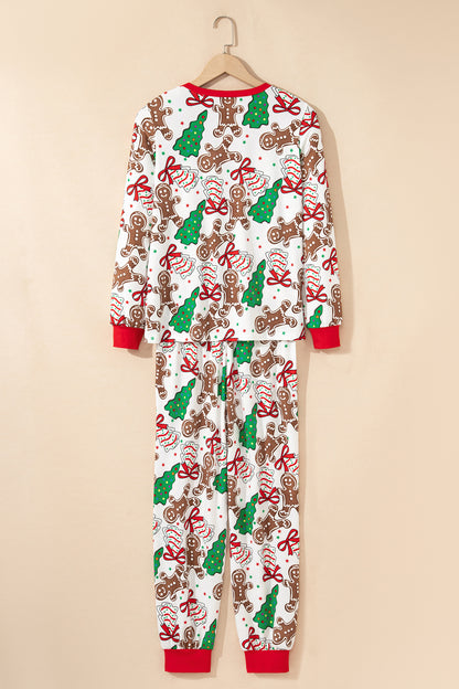 Christmas Tree Print Button Lounge Set for Women 2pcs