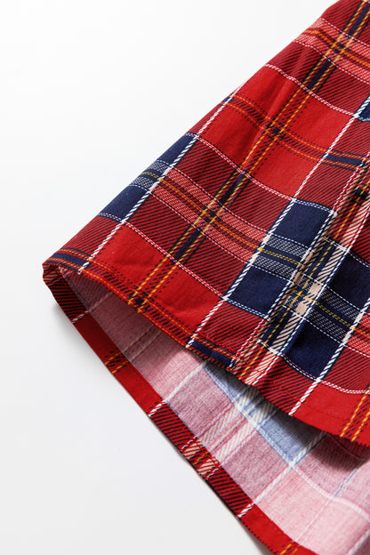 Christmas Red Plaid Print Frilly Collar Long Sleeve Dress
