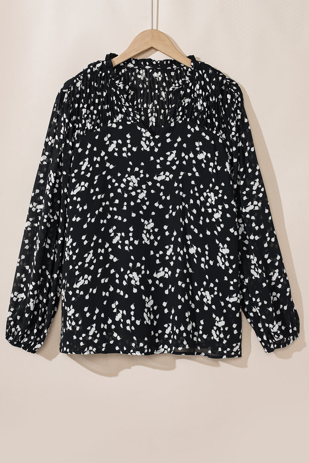 Bright Pink Plus Size Floral Print Ruched Split Neck Blouse