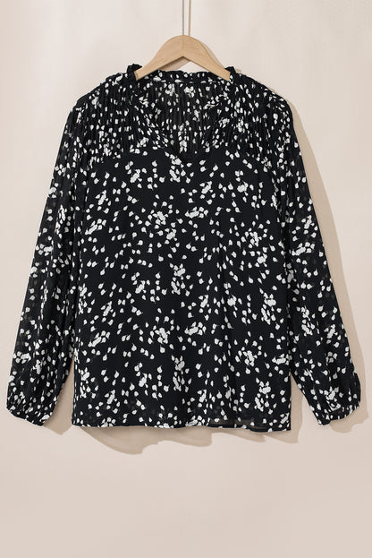 Bright Pink Plus Size Floral Print Ruched Split Neck Blouse