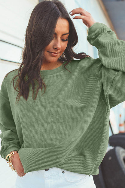Black Ribbed Corduroy Oversized Pullover Sweatshirt