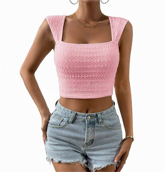 Square Neck Sleeveless Cropped Tank Top for Summer