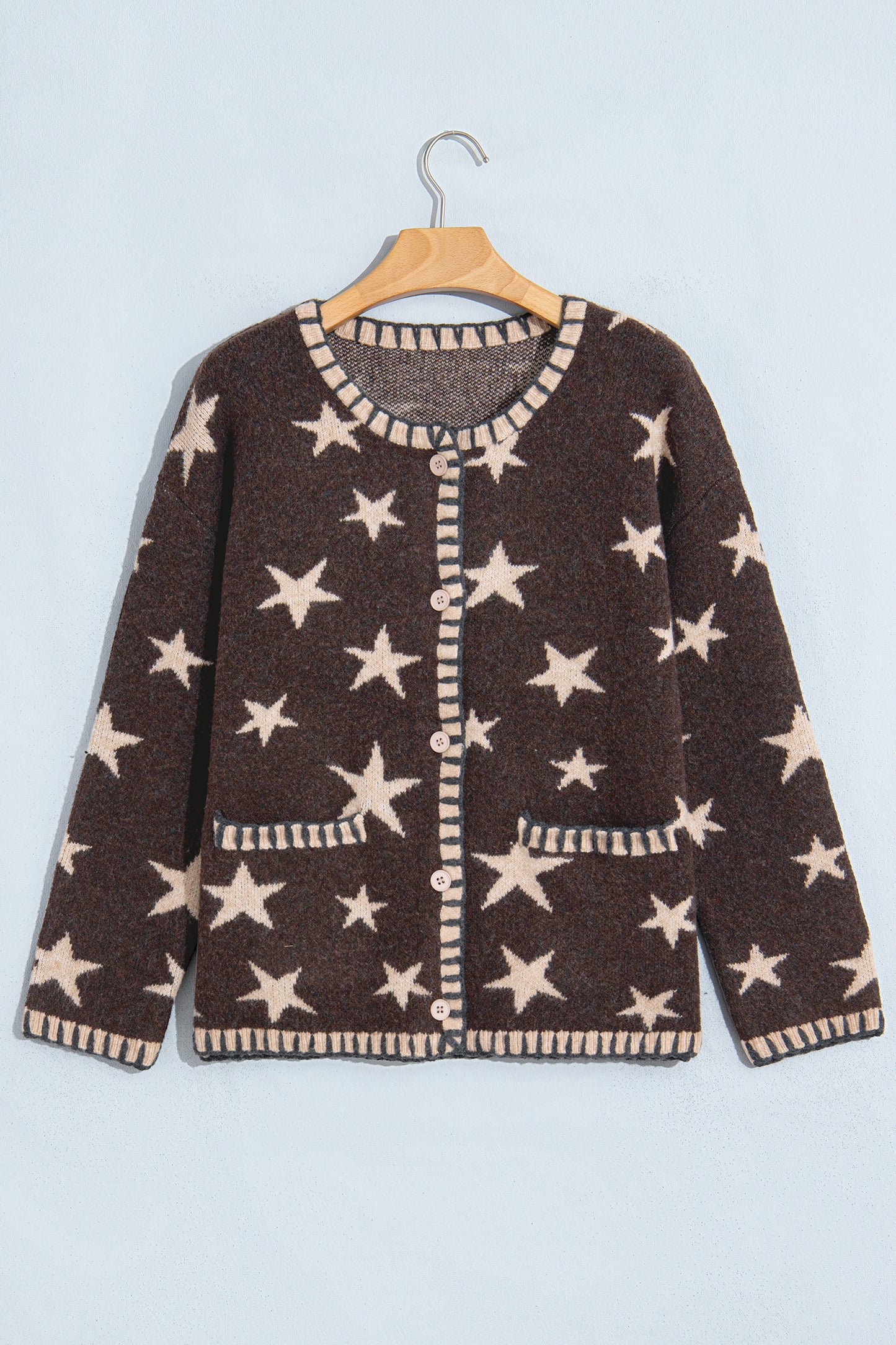 Star Pattern Knit Button Front Cardigan