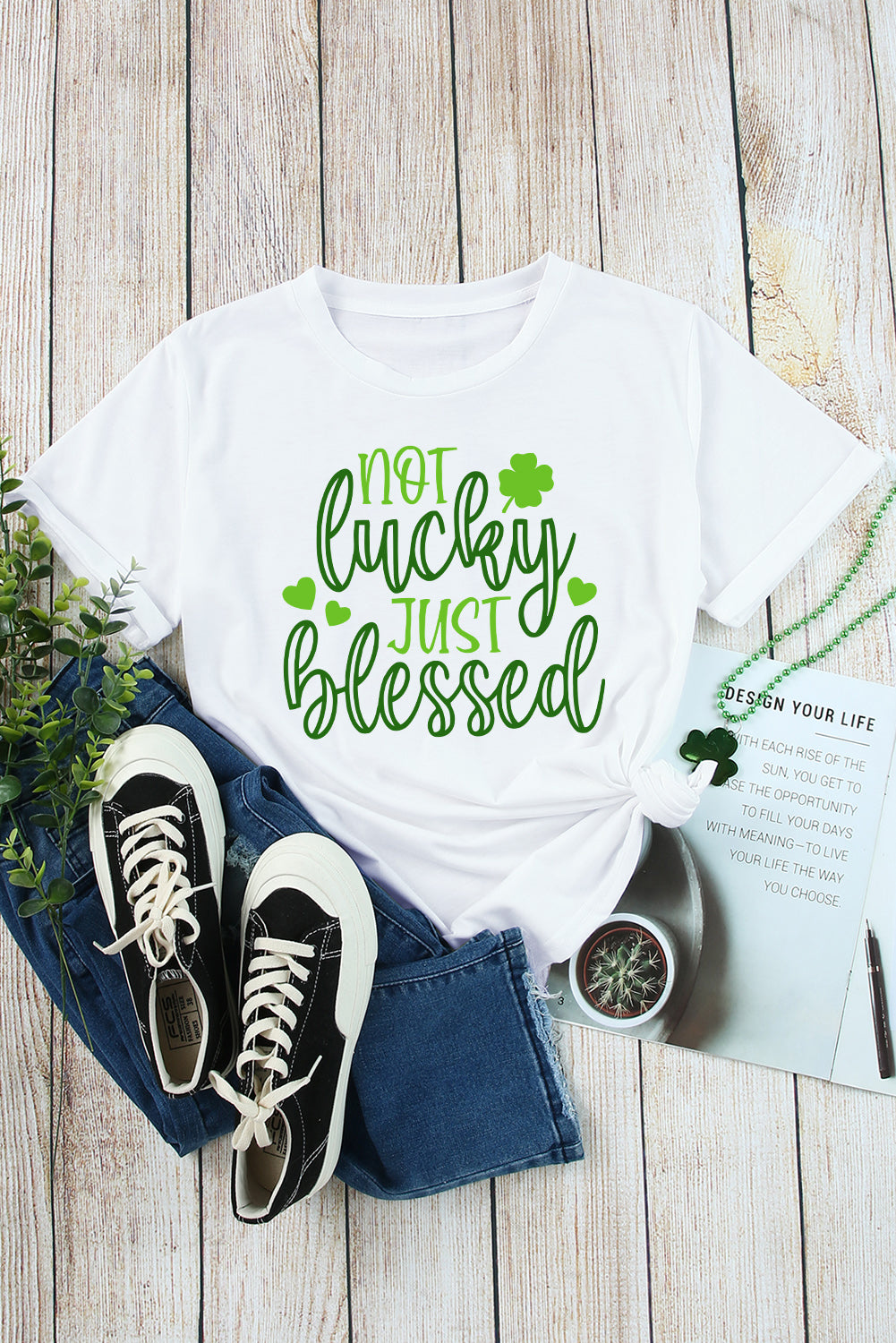White Not Luck Just Blessed St Patrick Graphic Tee