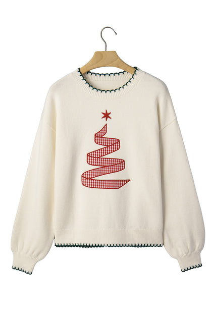Women's Plaid Ribbon Christmas Tree Knit Sweater