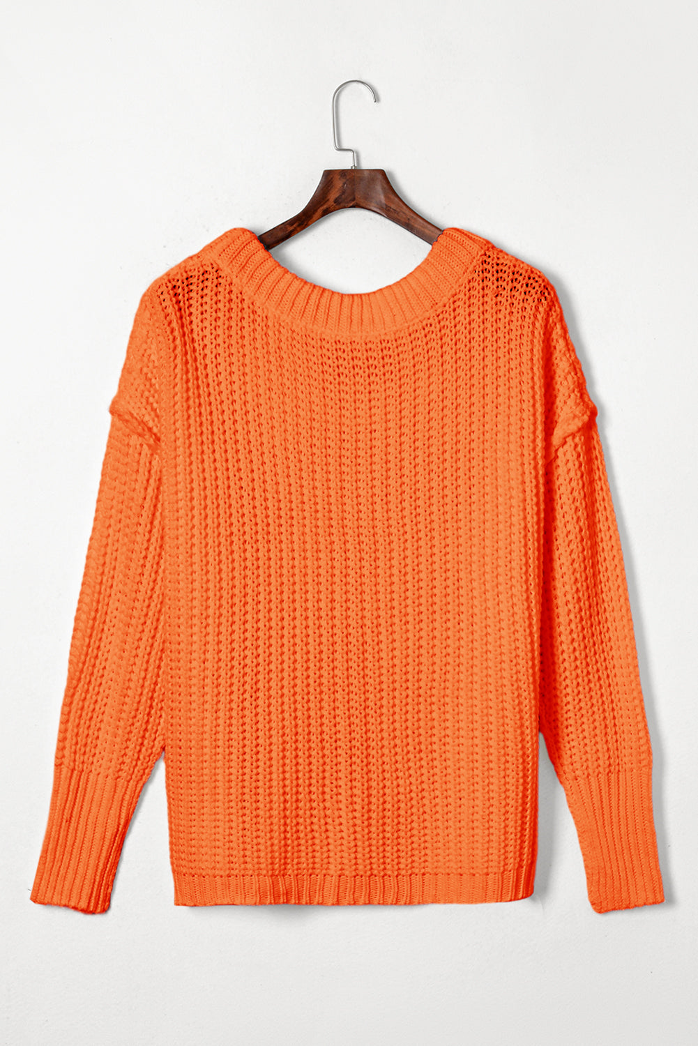 Orange Ribbed Knit Sweater Oversized Wide Neck Pullover