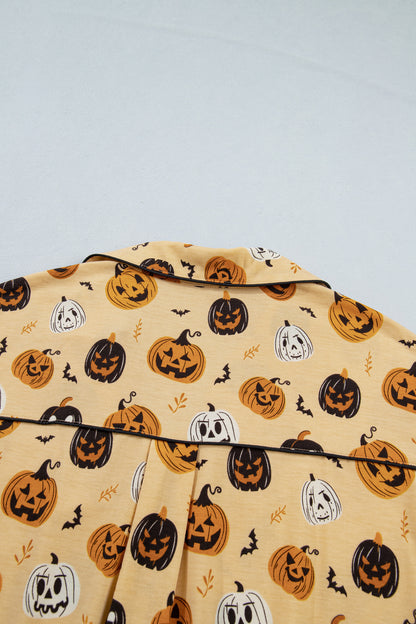 Halloween Pumpkin Print Ruffle Shorts Pajama Set
