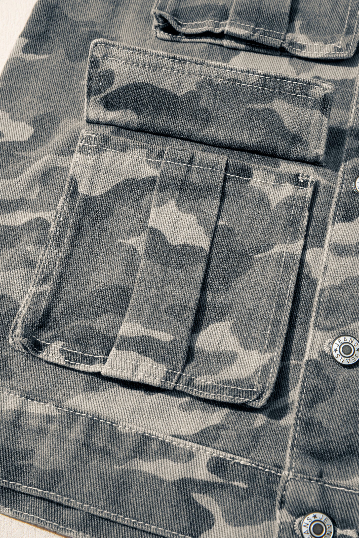 Camo Cargo Button Down Denim Vest with Utility Pockets