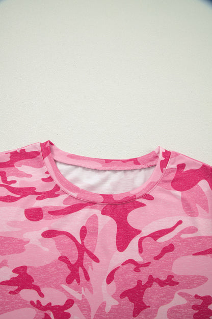 Green Camo Print Crew Neck Short Sleeve T Shirt
