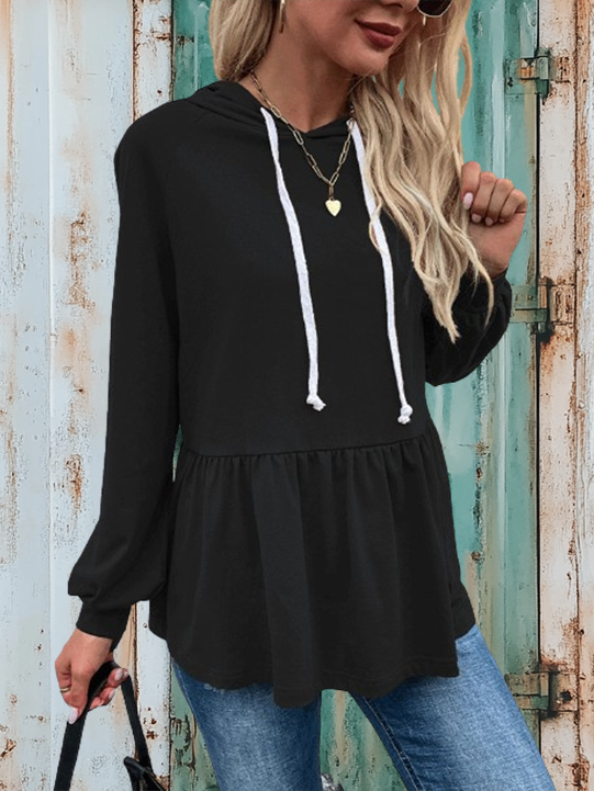 Drawstring Long Sleeve Sweatshirt Pullover