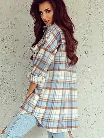 Plaid Long Sleeve Shacket with Flap Pockets