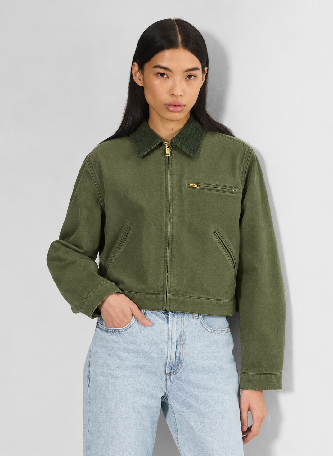 Women's Cropped Barn Jacket Vintage Workwear Zip
