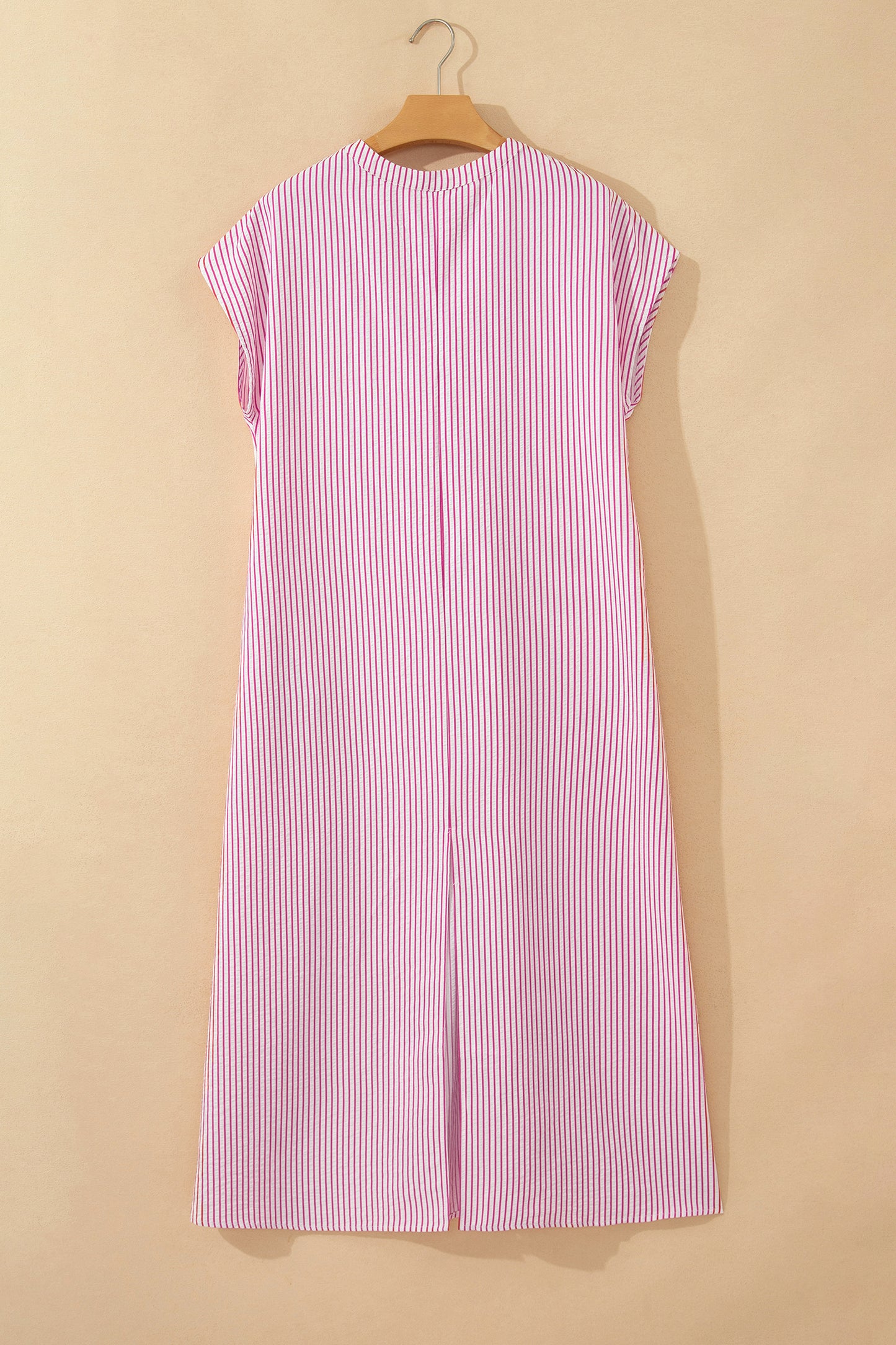 Black Stripe Ruffle Half-Button Short Sleeve Maxi Dress