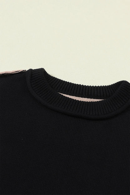 Colorblock Bishop Sleeve Ribbed Knit Sweater