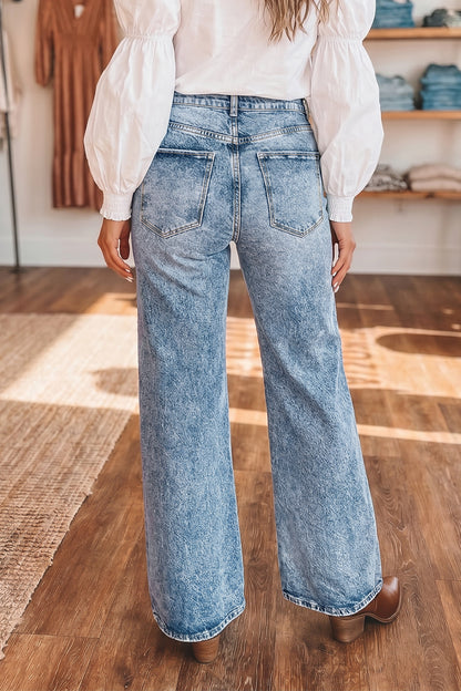 Western Light Wash High Waist Wide Leg Denim Jeans