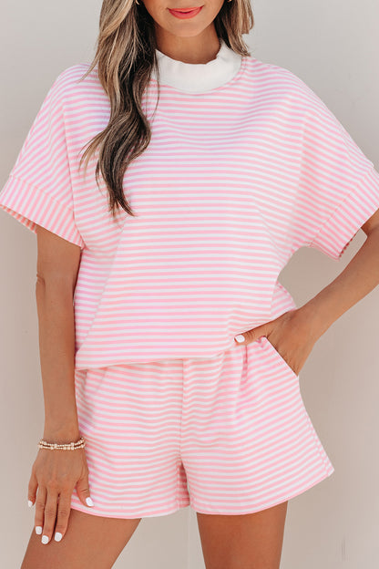 Casual Stripe 2 Piece Short Set Women Lounge Outfit