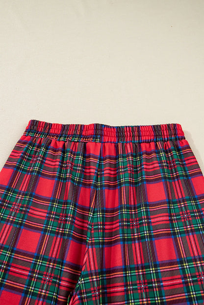 Red Plaid Mama Graphic Christmas Holiday Crewneck Pullover and Pants Two Piece Lounge Set