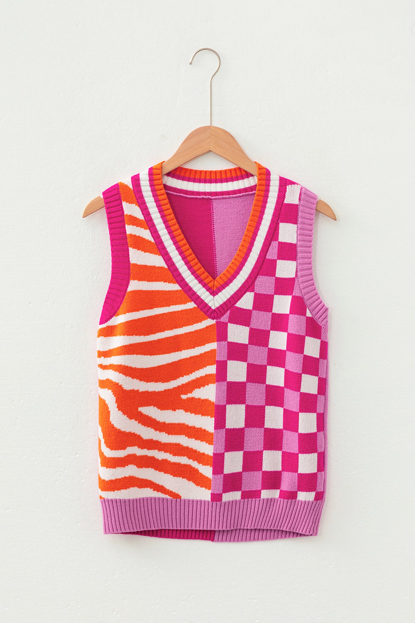 Game Day Checkerboard Stripe Colorblock Sweater Vest