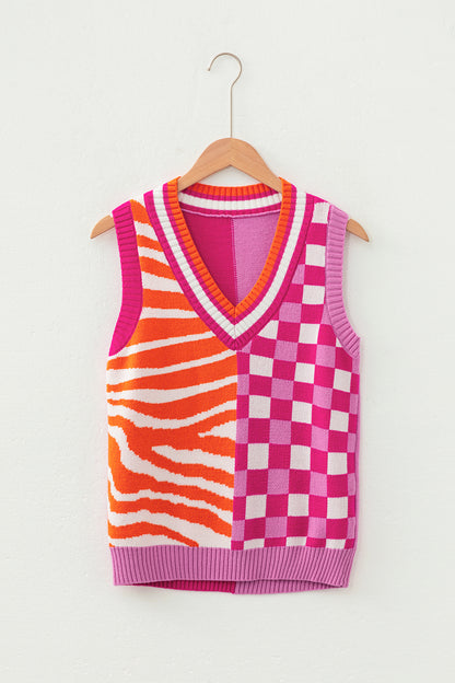 Game Day Checkerboard Stripe Colorblock Sweater Vest