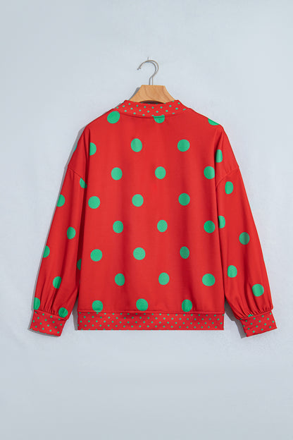 Pink Polka Dot Print Contrast Detail Oversized Tunic Sweatshirt