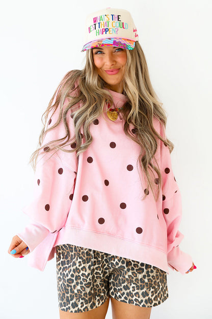 Polka Dot Oversized Long Sleeve Tee Split Hem