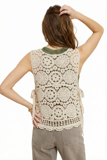 Boho Crochet Lace Side Tie Sleeveless Layering Vest Top