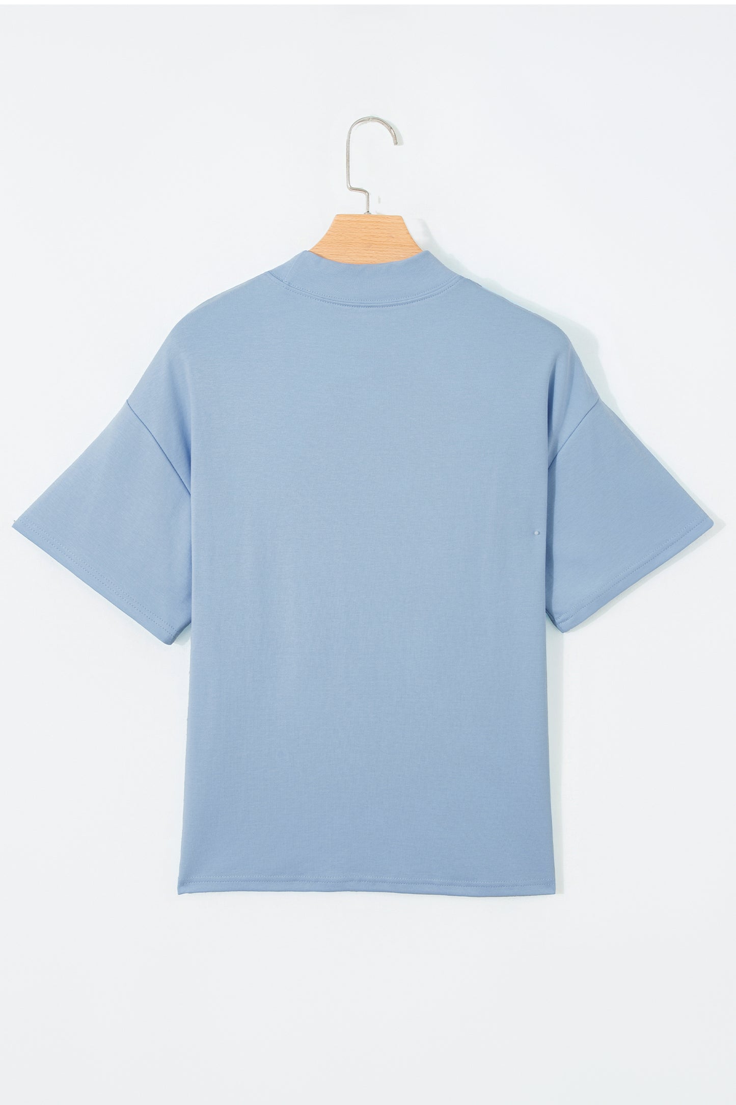 Dark Blue Oversized Mock Neck Tee Casual Relaxed Top
