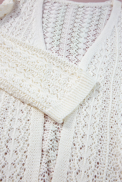 Chic Hollow Out Knit Cardigan with Drop Shoulders