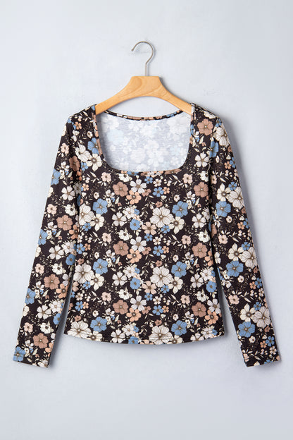 Brown Leopard Print Slim Long Sleeve T Shirt
