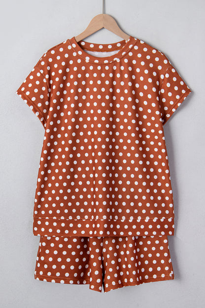 Polka Dot Lounge Short Set Casual Two Piece Outfit