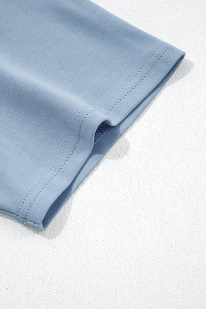 Dark Blue Oversized Mock Neck Tee Casual Relaxed Top